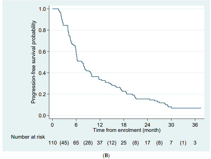 PFS概率的Kaplan–Meier曲线